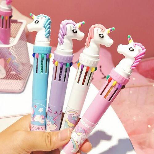 Stylo À Bille Épais Licorne Pour Fille, 10 Couleurs, Papeterie Scolaire Et De Bureau, Cadeau