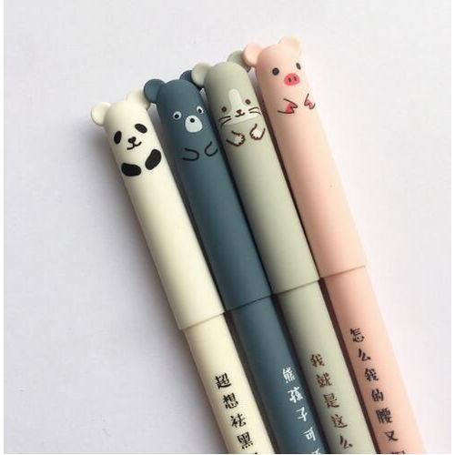 Lot De Stylos À Encre Gel Bleue Effaçable, Ensemble De 4 Ou De 10 Pièces De Stylo-Billes Rechargeables, Aux Bouts Décorés De Figures De Panda, Souris Et Rose, Fournitures Scolaires Et De Bureau,