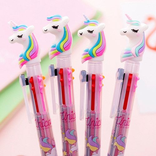 Lot De 2 Stylos À Bille Colorés Licorne Créative 6 Couleurs, Fournitures Scolaires Et De Bureau, Papeterie Cadeau