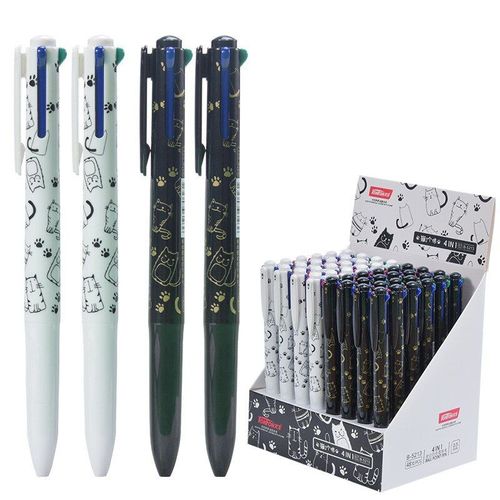 Stylo À Bille Chat 4 Couleurs, 2 Pièces/Lot, Noir, Blanc, Rouge, Noir, Bleu, Vert, Fournitures Scolaires Et De Bureau, Papeterie Cadeau