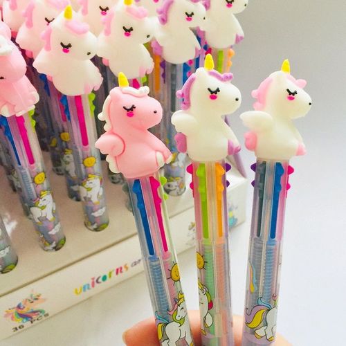 Stylo À Bille Licorne Rose Et Blanc, 6 Couleurs, Fournitures Scolaires Et De Bureau, Papeterie Cadeau
