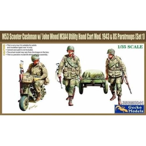 Gecko Models - M53 Scooter Cushman W/John Wood M3a4 Utility Hand Cart Mod.1943 & Us