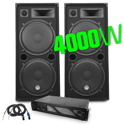 Pack DJ sonorisation BM SONIC PA Enceintes 2x15"/38cm 4000W bassreflex - Ampli 3000W MyDj - CABLES