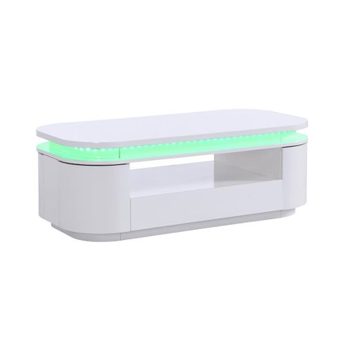 Table Basse 4 Portes Et 1 Tiroir Avec Leds - Mdf - Blanc Laqué - Vandana