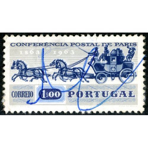 Timbre Oblitéré Portugal, Conferencia Postal De Paris, 1863 - 1963, Correio, 1s00