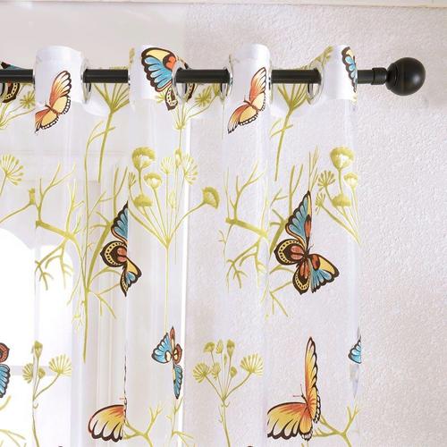 Imprimé Papillon W500xl265cm 1pc 3.Pull Bande Plissée Rideau En Tulle Papillon Pour Fenêtre, Pour Salon, Chambre À Coucher, Pour Cuisine, Voile Pur Imprimé, Stores