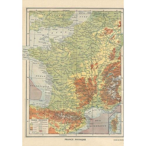 Carte De La France Physique - Larousse, 1925 - Puzzle 12 Pièces