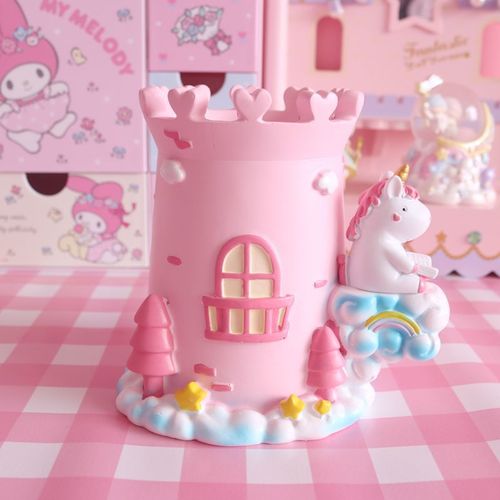 Porte-Stylo Licorne En Forme De C¿Ur Pour Fille Japonaise, Ornements Mignons En Résine Pour Écolières, Boîte De Rangement De Papeterie Multifonctionnelle Pour Enfants, Cadeau