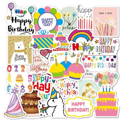 Autocollants Joyeux Anniversaire, Étiquette Kawaii, 27 Pièces, Dessin Animé, Pour Ordinateur Portable, Guitare, Moto, Bagages, Skateboard, Vélo, Jouet Pour Enfants