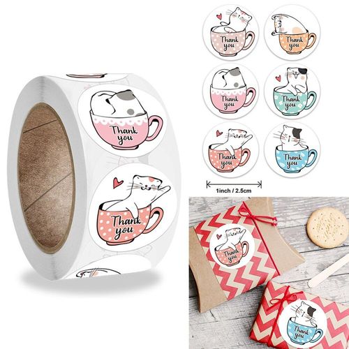 Autocollants Chat De Remerciement En Rouleau, Étiquette Kawaii, Carte De V¿Ux, Décorations Pour Journal, Scrapbook, Papeterie, 500 Pièces, 2.5cm