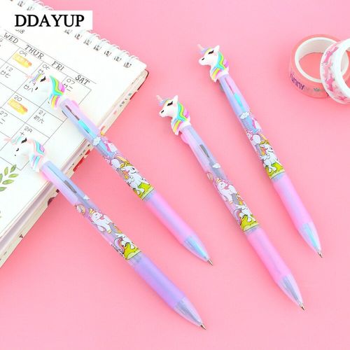 Stylo À Bille Mignon Licorne Dessin Animé Kawaii, 3 Couleurs, Fournitures Scolaires Et De Bureau, Papeterie Cadeau Pour Enfants, 2 Pièces/Lot