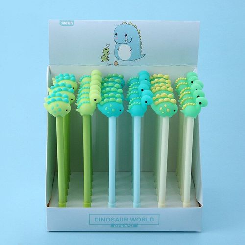 2 Pièces Kawaii Silicone Souple Dinosaure Gel Stylo 0.5mm Noir/Bleu Encre Marqueur Stylo École Bureau Écriture Fournitures Papeterie