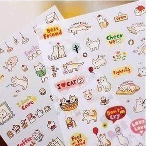 Papeterie Coréenne En Chat Mignon, Autocollant Décoratif Transparent Pour Journal Intime, Fournitures De Bureau Pour Étudiants