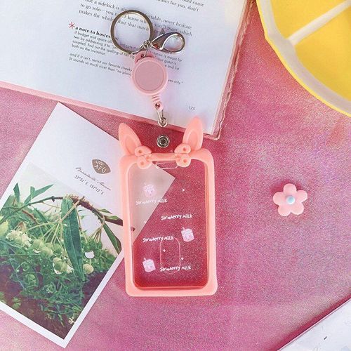 Porte-Badge En Acrylique Transparent Rétractable Kawaii, Avec Oreilles De Lapin, Porte-Badge À Clip Élastique, Étui Pour Carte, Étiquette De Travail