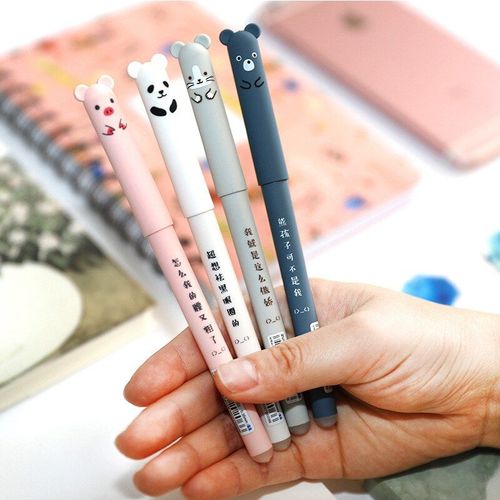 Stylo À Gel Effaçable 0.35mm, 4 Pièces, Cochon, Panda, Souris, Ours, Roller, Fournitures Scolaires Et De Bureau, Papeterie Cadeau Pour Enfants, Encre Bleue