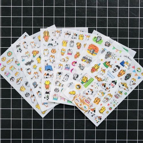 Autocollant Chat Chaton Mignon Kawaii, Étiquette Autocollante, Papeterie Pour Album Journal Intime Ordinateur Portable, 6 Feuilles/Paquet