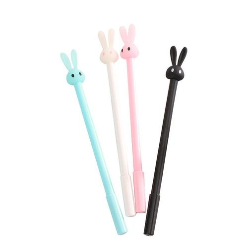 Stylo À Bille Gel Rétractable Coréen Mignon Kawaii, Avec Lapin À Encre Noire De 0.38mm, Papeterie Scolaire, 4 Pièces/Lot