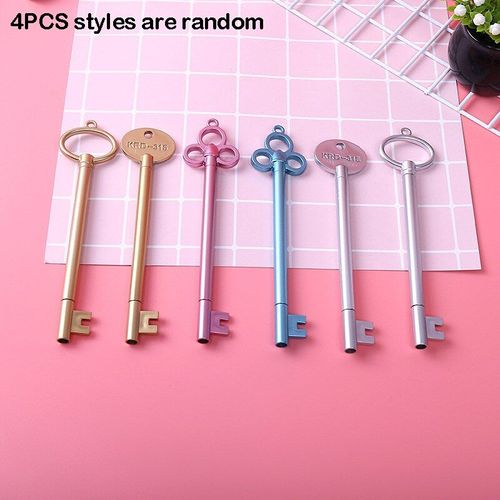 Stylo À Plume Neutre Vintage En Forme De Clé, 4 Pièces, 0.38mm, Pour Écriture, Dessin Animé, Étudiant, En Plastique, Vente En Gros, Papeterie De Bureau