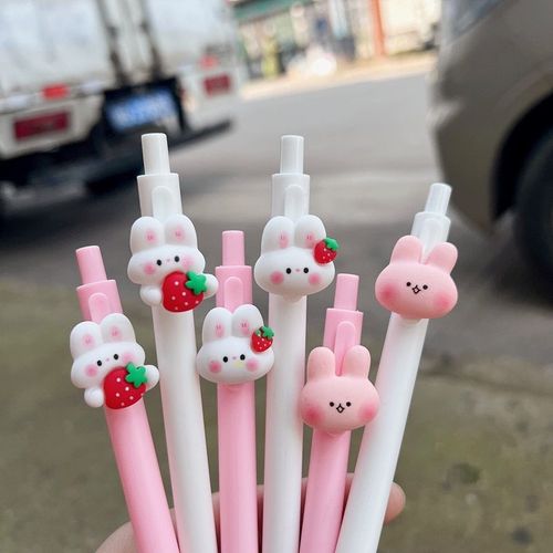 Stylo À Bille En Forme De Lapin Rose Blanc Et De Fraise, 2 Pièces/Lot, Papeterie 0.5mm Noir