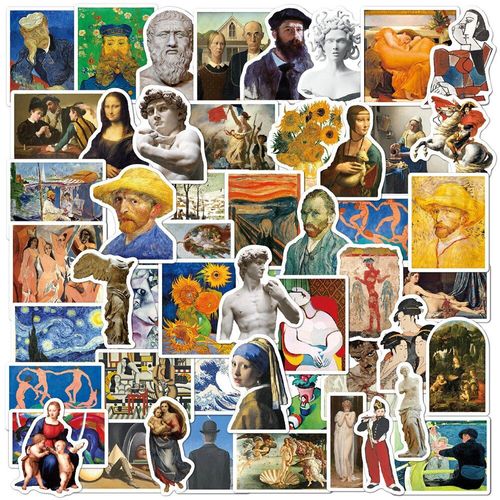 Peinture À L'huile Art Van Gogh Mona Lisa, 52 Pièces, Autocollants Graffiti Pour Voiture, Guitare, Ordinateur Portable, Bagages, Skateboard