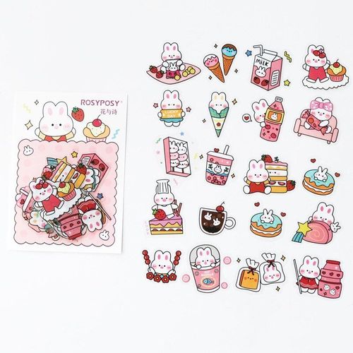 Autocollant Lapin Gâteau Crème Glacée, Étiquette Kawaii Pour Ordinateur Portable, Décoration Diy Bricolage, 40 Pièces/Paquet