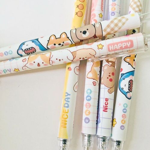 Stylo À Bille Pour Enfants, 3 Pièces/Lot, À Encre Noire, Animaux Mignons, Amis, 0.5mm