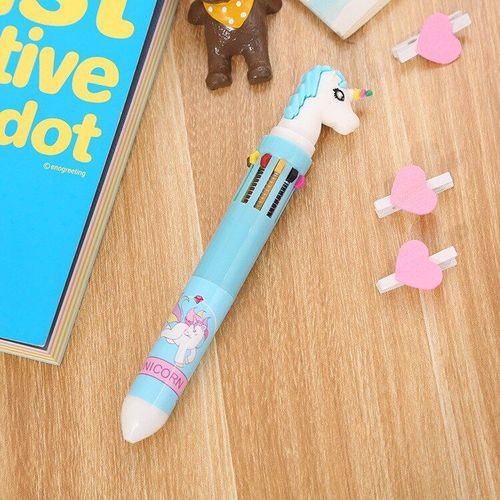 Stylo À Bille Rétractable Multicolore 10 En 1, Licorne, Dinosaure, Flamand Rose, En Forme De Dessin Animé, Cadeaux Pour Enfants, Fournitures Scolaires Et De Bureau
