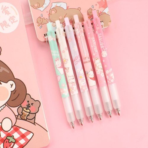 Stylo À Bille En Forme De Lapin Sakura, 3 Pièces, 0.5mm, Noir, Kawaii, Papeterie D'étudiant