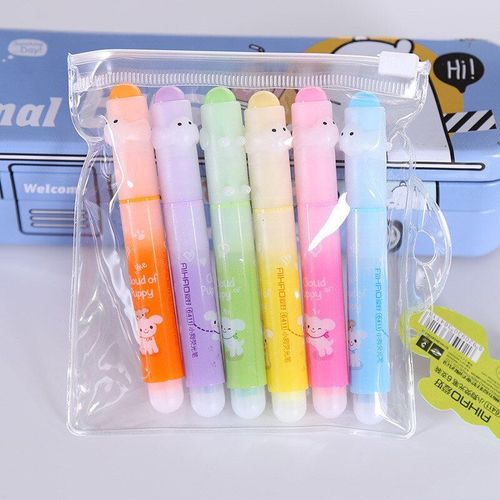 Stylo Marqueur À Fluorescence Pour Dessin Chien Mignon 6 Pièces/Ensemble, Surligneur Coloré, Fournitures De Papeterie Scolaire Et De Bureau Pour Enfant