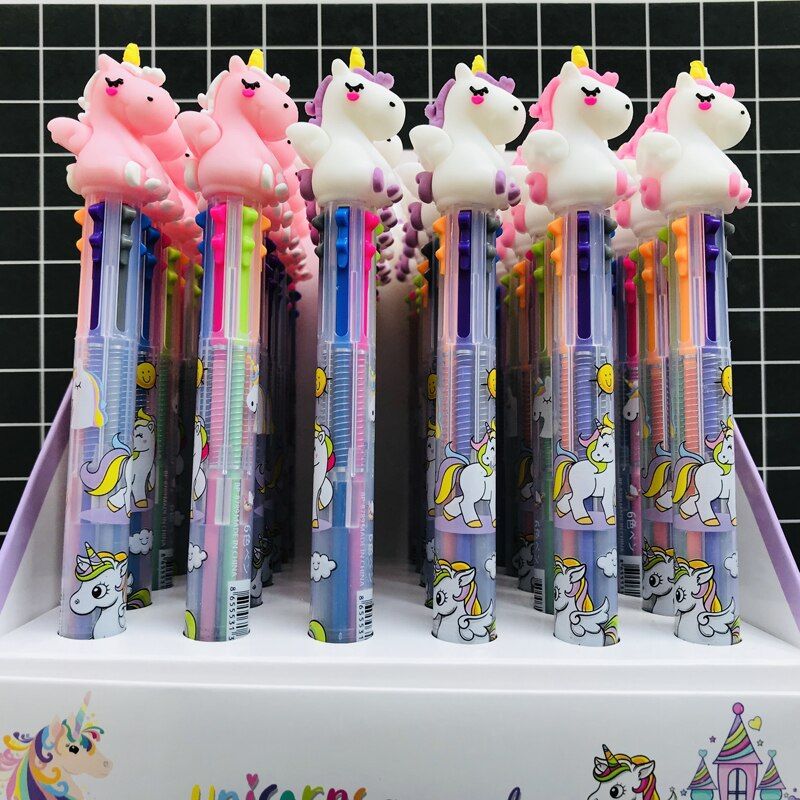 Stylo À Bille Tête De Licorne En Silicone, 6 Couleurs, 1 Pièce, Papeterie Scolaire Et De Bureau 0.5mm