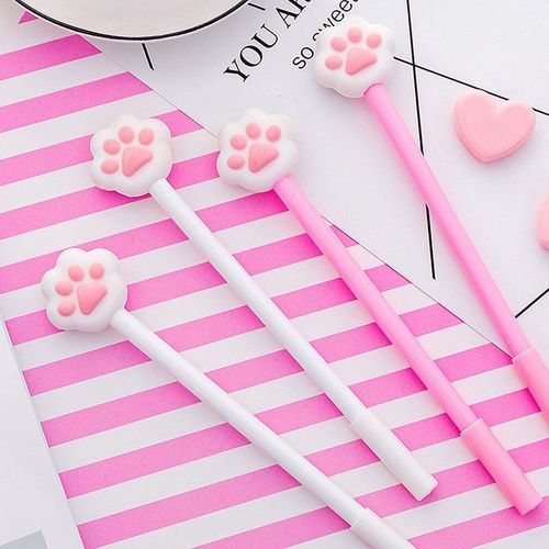 Stylo À Gel Princesse Rose Kawaii, 2 Pièces, Avec Patte De Chat, Meow, À Bille, Fournitures Scolaires Et De Bureau, Papeterie Pour Étudiants, 0.5mm, Encre Noire