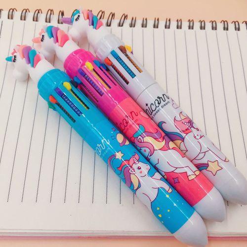 Licorne De Rêve Arc-En-Ciel Créative, 10 Couleurs, Épais Stylo À Bille, Papeterie Scolaire Et De Bureau, Cadeau