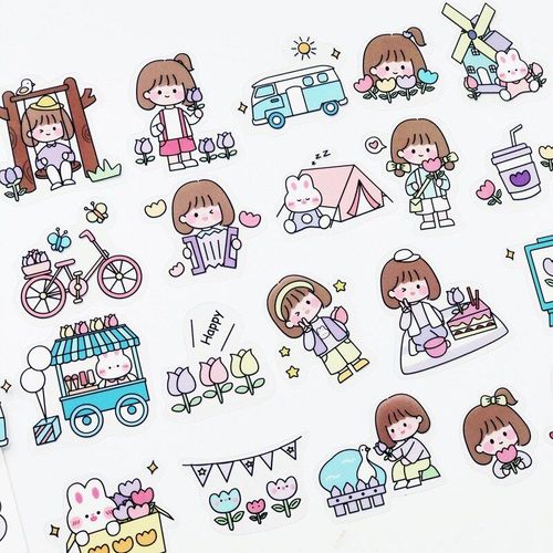 Autocollant Lapin Fille, Étiquette Kawaii Parc De Jeu, Pour Ordinateur Portable, Décoration Diy Bricolage, 40 Pièces/Paquet