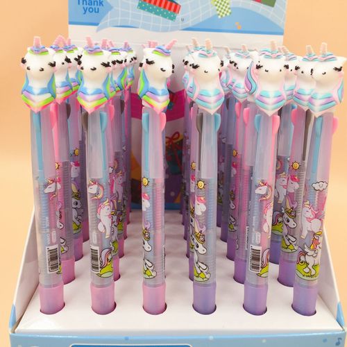 Recharge D'encre 3 Couleurs 0.5mm, Stylo À Bille Mignon Licorne Dessin Animé, Accessoires De Papeterie De Bureau Fournitures Scolaires 4 Pièces/Lot