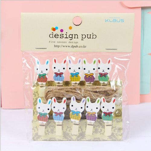 Ensemble De Pinces À Papier En Bois, Dessin Animé Lapin Chat Plante, Mignon, Pinces À Papier En Bois/Petits Piquets Photo Artisanaux, Papeterie Kawaii, 10 Pièces/Lot