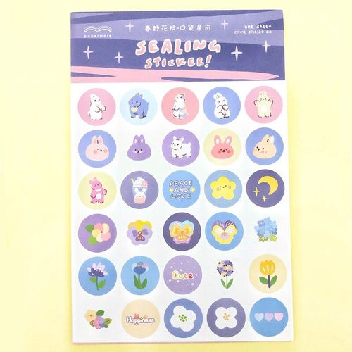 Autocollants Ronds Kawaii Chiens Chats Vache, Étiquette Autocollante Pour Journal Intime, Matériel Diy Bricolage, 4 Styles, 1 Feuille