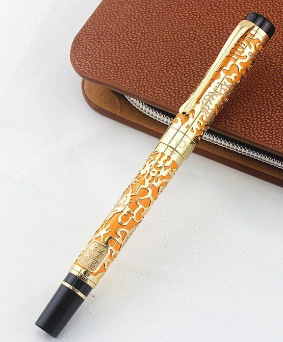 Stylo-Plume Luxueux En Métal, Vintage, Belle Texture De Dragon Sculptée, À Encre Dorée, Pour Le Bureau, 5000