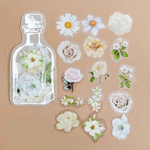 Autocollant Floral Grande Taille En Pet, 35 Pièces/Paquet, Étiquette Décorative Transparente, Feuille Papillon, Floral, Pour Journal Intime