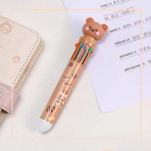 Stylo À Bille Ours De Dessin Animé Mignon, Dix Couleurs, Stylo À Bille Créatif, Stylos À Gel D'écriture Pour Étudiants, Fournitures De Papeterie Scolaires Portables