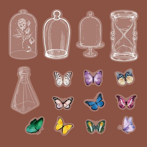 Autocollants Petits Monde En Bouteille, 40 Pièces, Stickers Décoratifs Vintage Ciel Étoilé Et Papillon, Pour Scrapbook, Planificateur, Calendrier, Cadeau Pour Journal