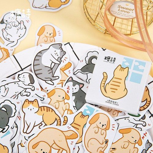 Autocollant Animalier Décoratif De Chien, Chat Mignon Pour Journal Intime, Étiquette, Bricolage De Collage, 45 Pièces/Paquet,,