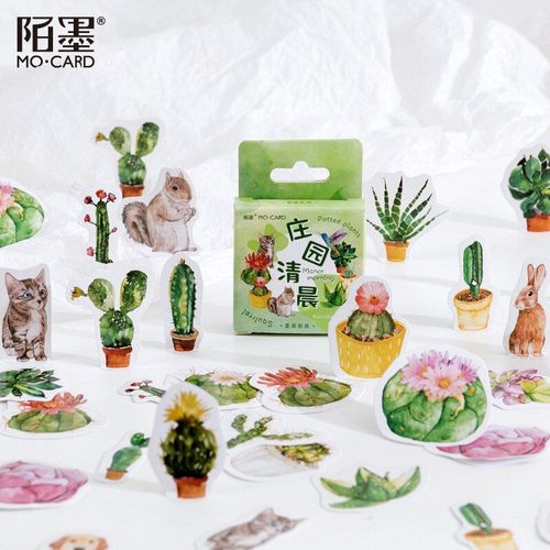 Autocollant De Décoration De Chat Mignon Crépuscule Jardin, Étiquette De Papeterie, Pour Album Photo, Pour Journal Intime, Diy Bricolage, 46 Pièces/Boîte