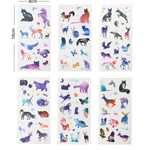Autocollants Séries Chat Étoilé Fantaisie, Étiquette Transparente, Papeterie Colorée Pour Cadeaux Décoratifs, Étudiant Escolar, Diy Bricolage, 6 Feuilles