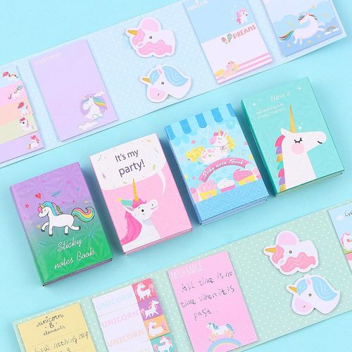 Bloc-Notes Pliant Mignon En Forme De Licorne, 6 Pièces, Notes Autocollantes, Marque-Page, Cadeau, Papeterie