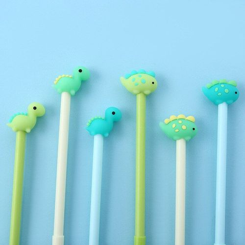 Stylo Gel Dinosaure En Silicone Souple, 2 Pièces, 0.5mm, Marqueur D'encre Noir/Bleu, Fournitures De Papeterie Scolaires Et De Bureau