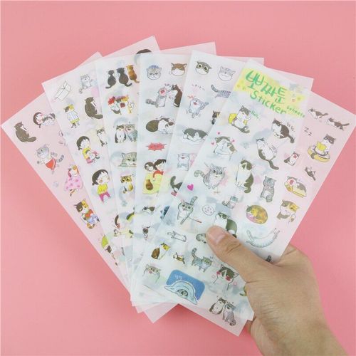 Autocollant Chat Mignon Coréen, Étiquette Transparente, Décorative, Pour Journal Intime, Vente En Gros, 6 Pièces/Paquet