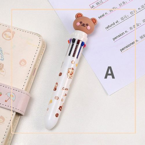 Stylos À Bille Ours De Dessin Animé 10 Couleurs, Mignons, Fournitures Scolaires Et De Bureau, Papeterie Papelaria Escolar, Stylos Multicolores, Recharge Colorée