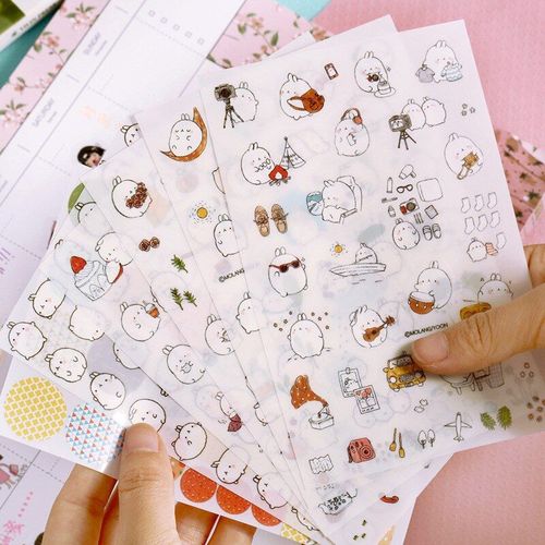Ensemble D'autocollants En Pvc Molang, Étiquette Kawaii, Lapin Pomme De Terre, Dessin Animé Créatif Coréen, Série Ii, 6 Pièces/Paquet