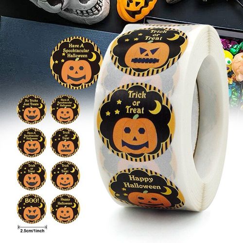 Rouleau D'autocollants De Citrouilles De Dessin Animé Pour Enfants, Étiquette Colorée, Grimace Ronde, Fourniture Cadeau Pour Fête D'halloween, Em88, 500 Unités