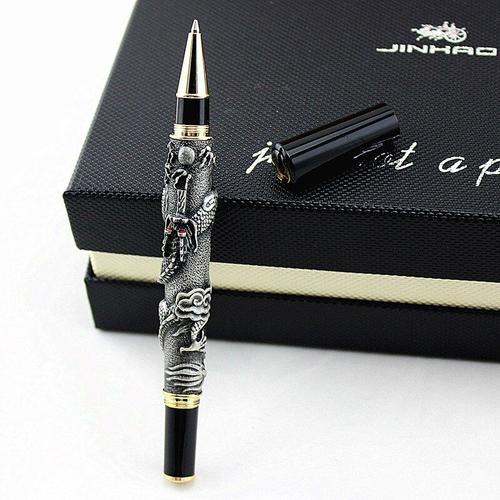 Jinhao-Stylo De Rollerball Vintage En Métal, Avec Recharge D'encre, Stylo Lourd De Série Dragon Oriental, Gris, Cuivre, Collection Noble, Cadeau